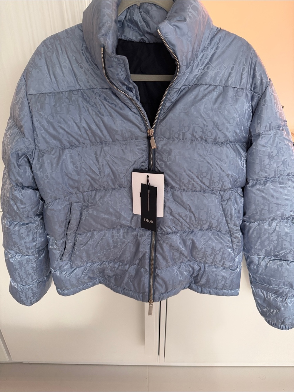 Dior Powder Blue Monogram Quilted Puffer Jacket